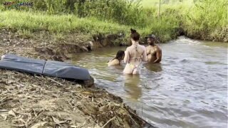 horny bbc guy shared by two hot mature cougers by the river