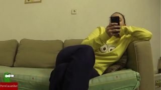 She is hot on the sofa and he joins and they start to masturbate and fuck